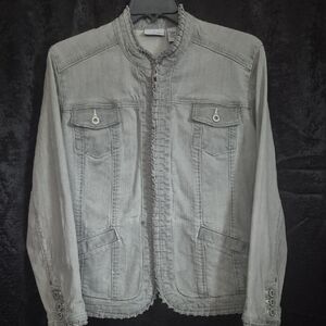 Chico's Platinum Gray Jacket with Ruffle Trim